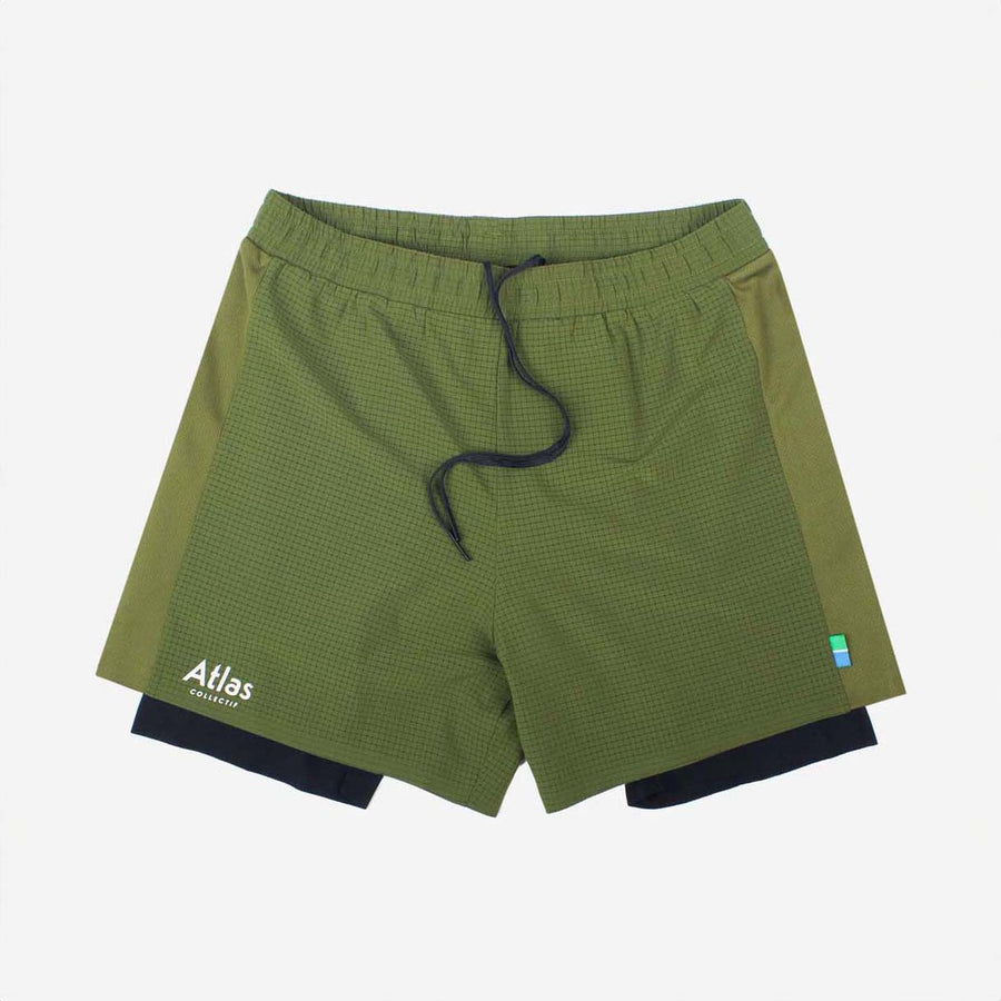 Performance 2 in 1 Running Shorts - Tight Fit - Olive Green