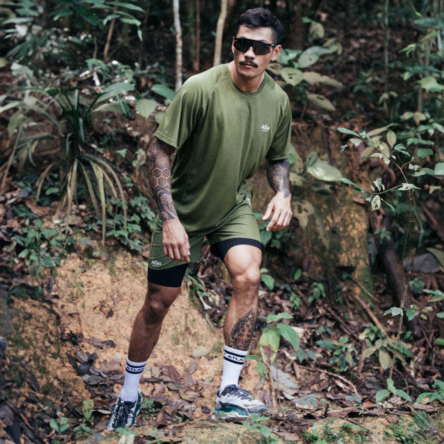 Performance 2 in 1 Running Shorts - Tight Fit - Olive Green