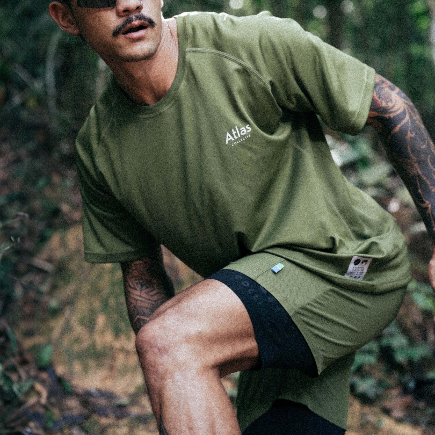 Performance 2 in 1 Running Shorts - Tight Fit - Olive Green