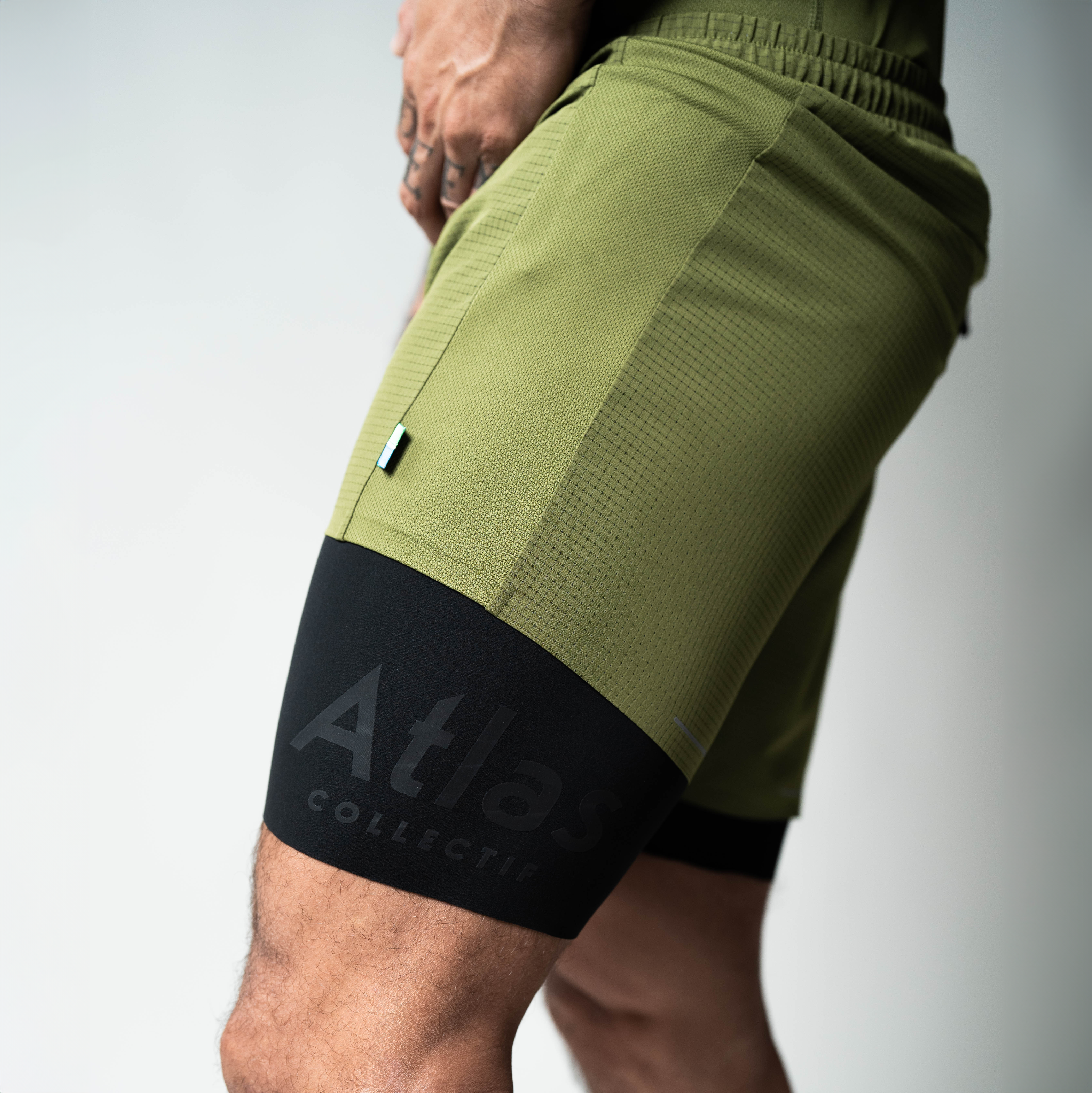 Performance 2 in 1 Running Shorts - Tight Fit - Olive Green
