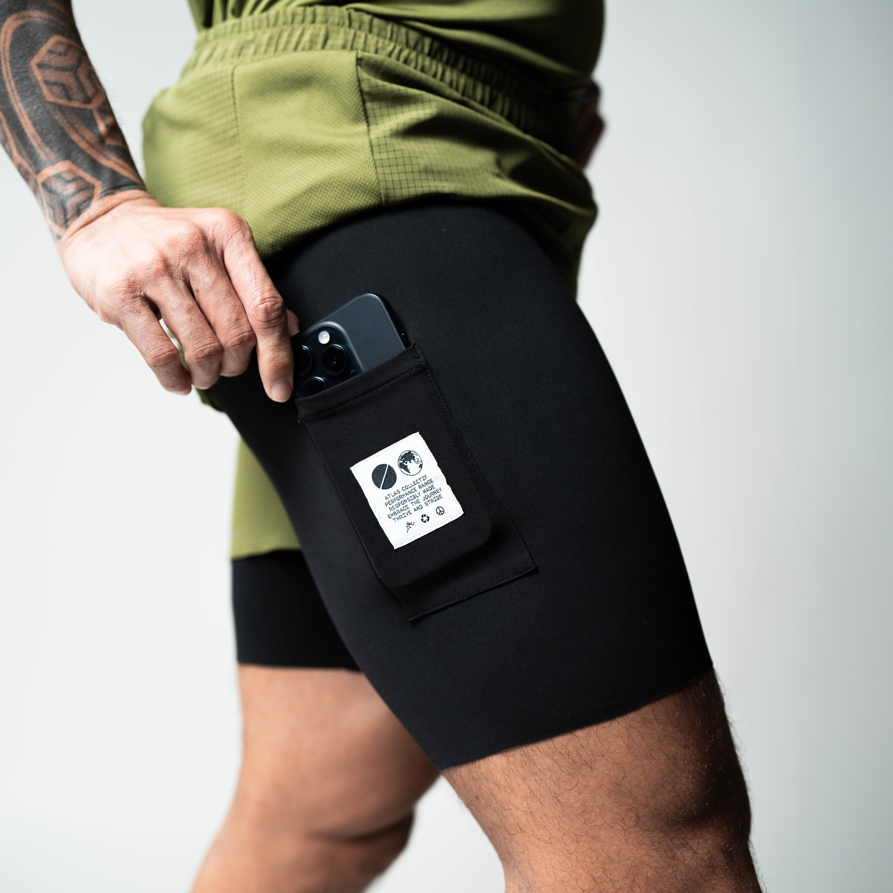 Performance 2 in 1 Running Shorts - Tight Fit - Olive Green